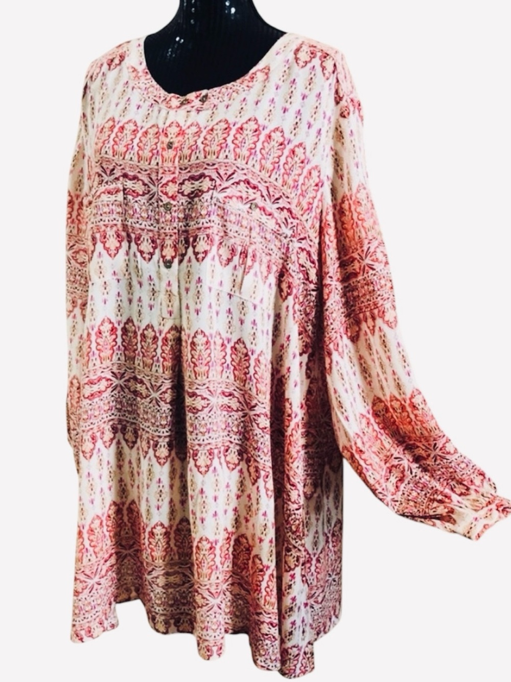 En Creme red Printed Boho Tunic Top